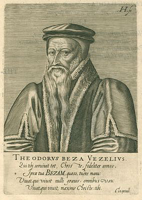 Beza, Theodore<br>1519-1605<br>Nachfolger Calvins in Genf, Kupferstich v. Hondius