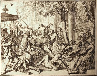 Verfolgung der Hugenotten nach Romeyn de Hooghe<br>Tafel 1 - Ausschnitt H