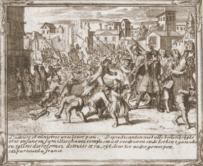 Verfolgung der Hugenotten nach Romeyn de Hooghe<br>Tafel 2 - Ausschnitt I