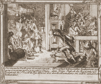Verfolgung der Hugenotten nach Romeyn de Hooghe<br>Tafel 2 - Ausschnitt L