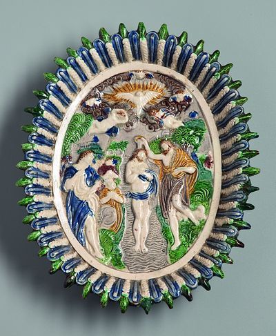 Taufe Jesu<br>polychromer Teller von Bernard Palissy